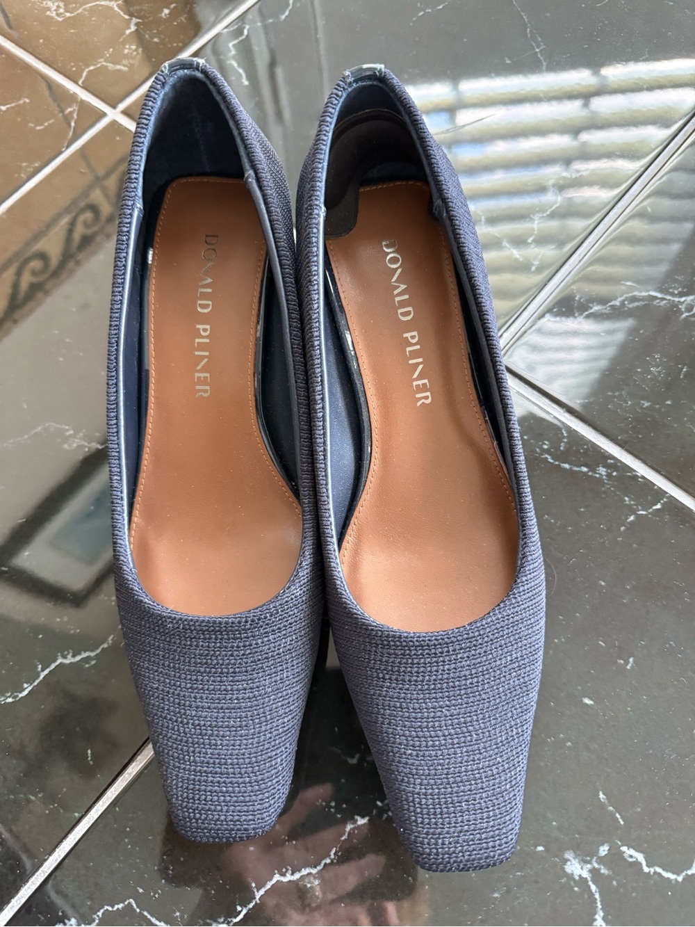 Donald J. Pliner Navy Textured Square-Toe Pump- NWOT